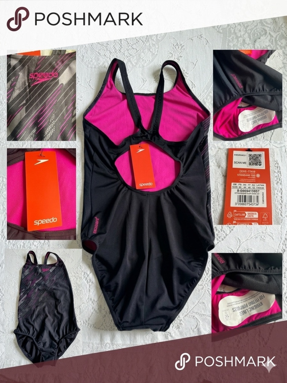 Speedo Hyperboom Placement‎ Muscleback One Piece Swimsuit NWT Pink Black Size 12